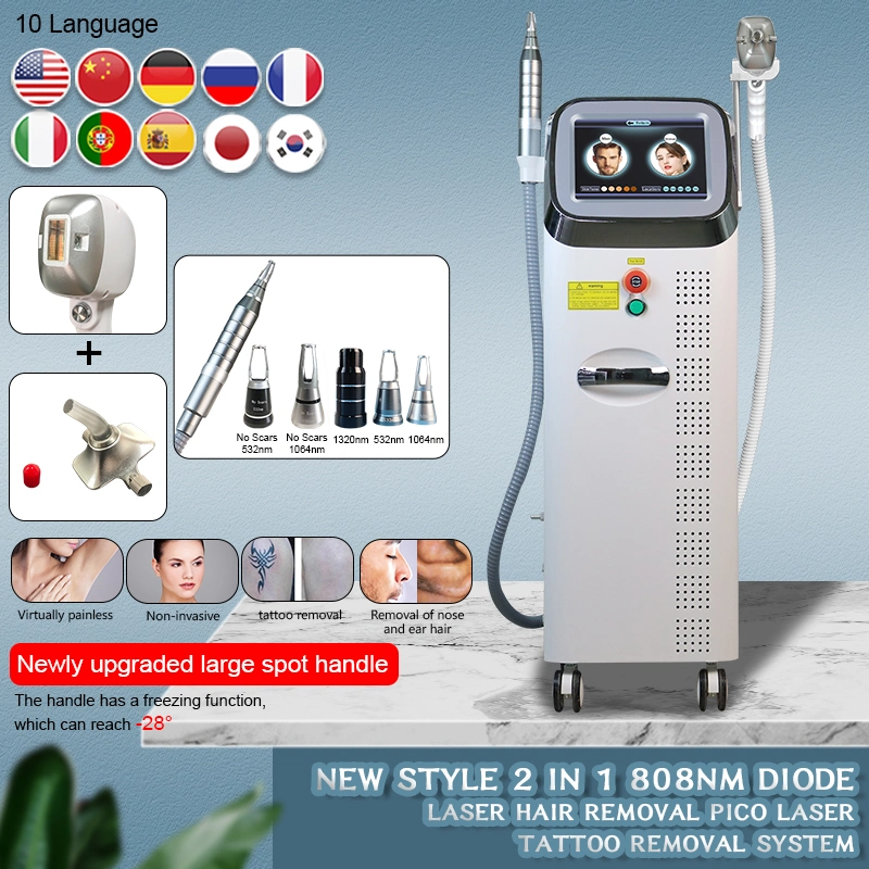 New Design Cooling Technology Epilation 2 in 1 808nm Laser Hair Removal Picosecond Laser Tattoo Removal Machine