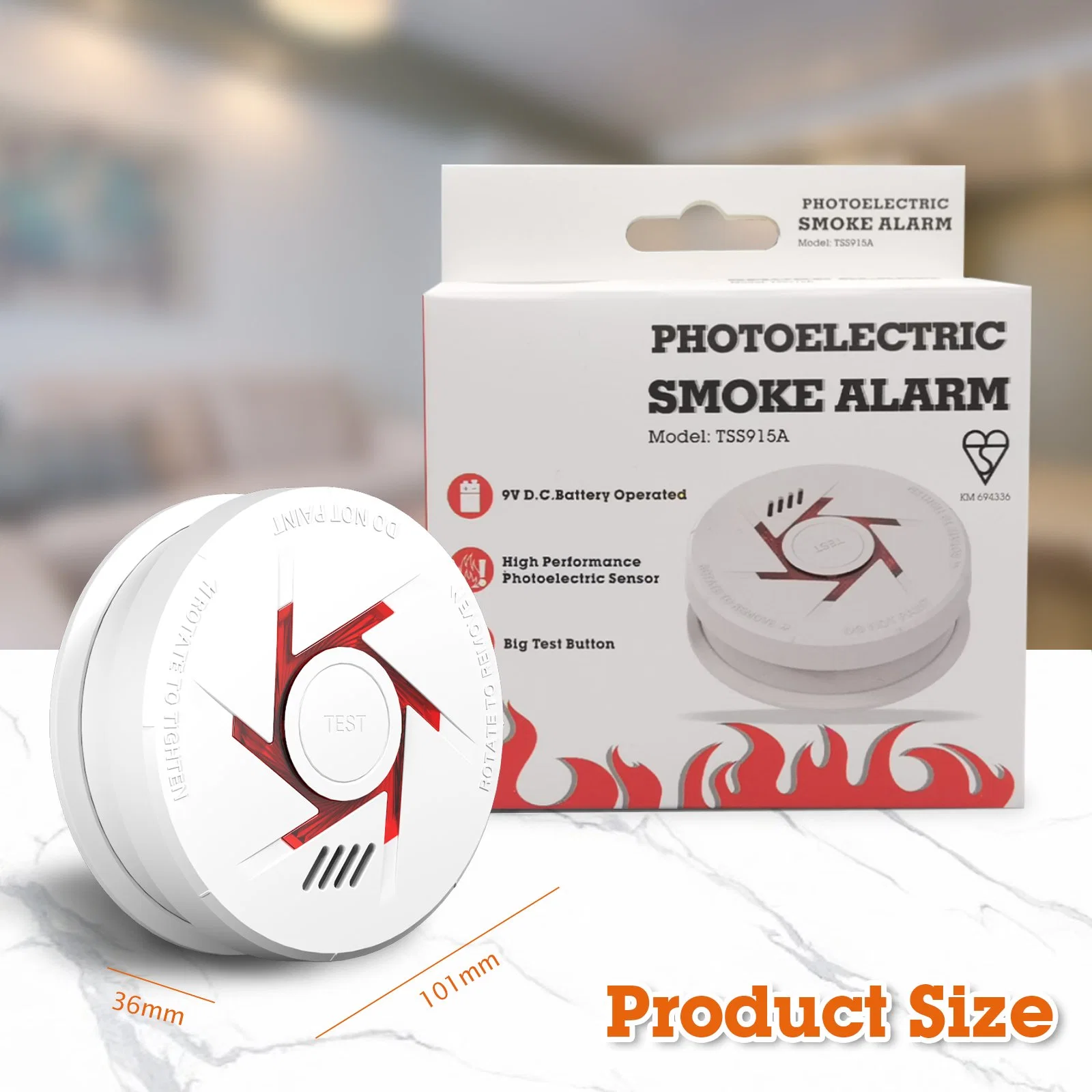 9V Battery Operated Optical Smoke Alarm