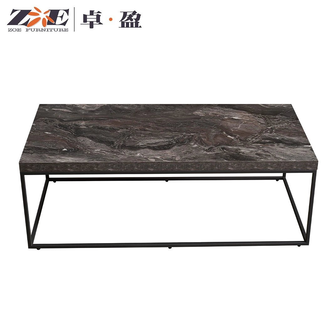 Malasia moderno rectángulo de grano de mármol gris Metal Leg Office Hogar Salón mesa de café