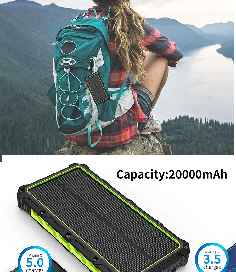 Outdoor Sport Waterproof LED Flashlight Solar Powerbank 20000mAh Powerbank 20000 Smart Power Bank 20000mAh Powerbank Solar Power