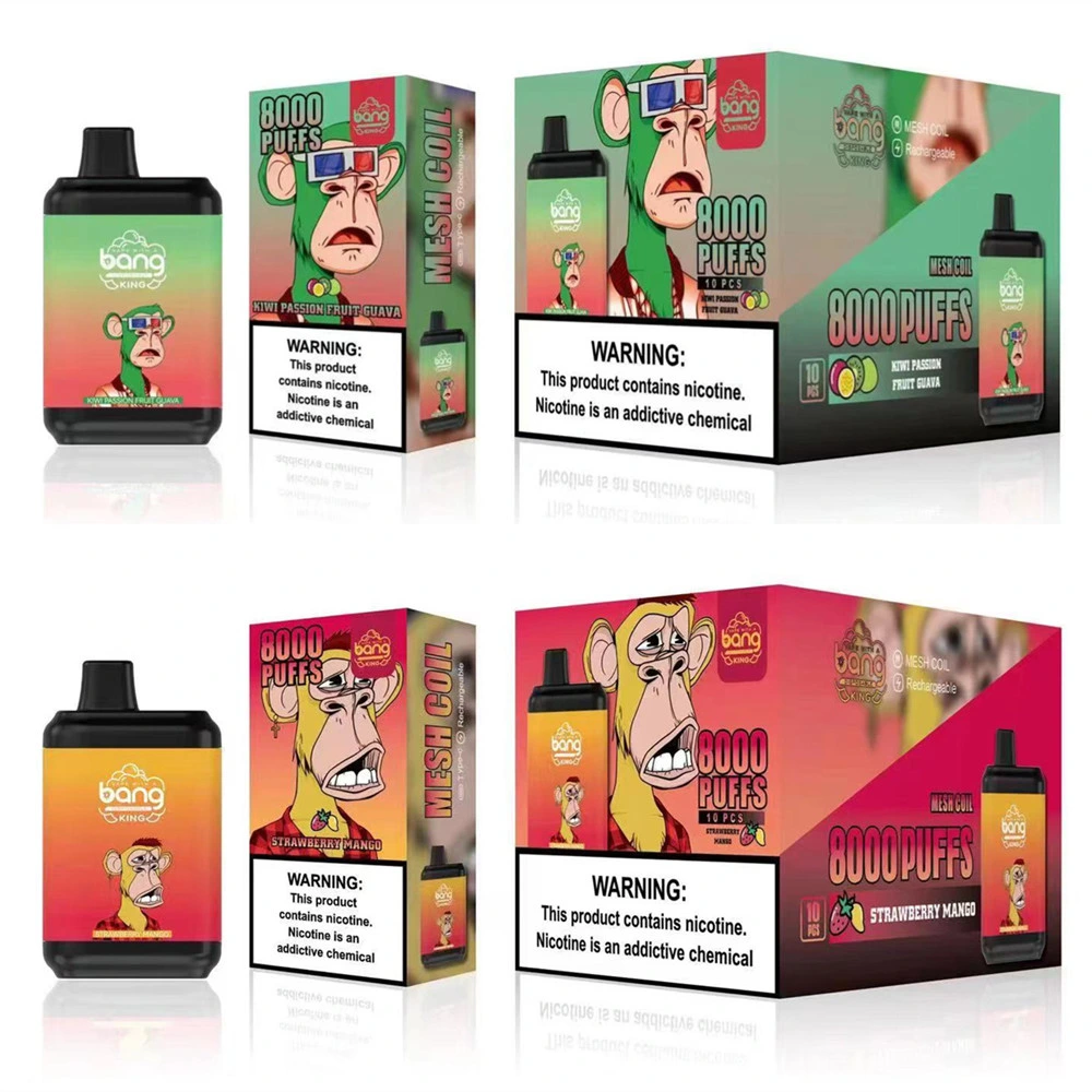 Neue Vape Bang King Box Pods 8K 8000puffs Ecigarettes Einweg Pods Gerätestangen Mesh-Akku mit vorgefülltem 18ml Pod im Vergleich zu Elf Bc5000 Box Randm Tornado 9K