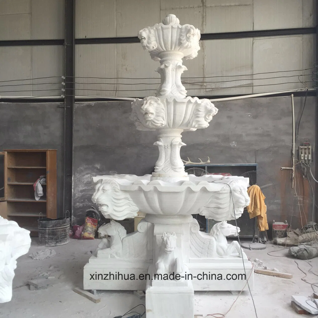 Natural White Marble Granite Honed Stone Horse Animal Large Water Fountain