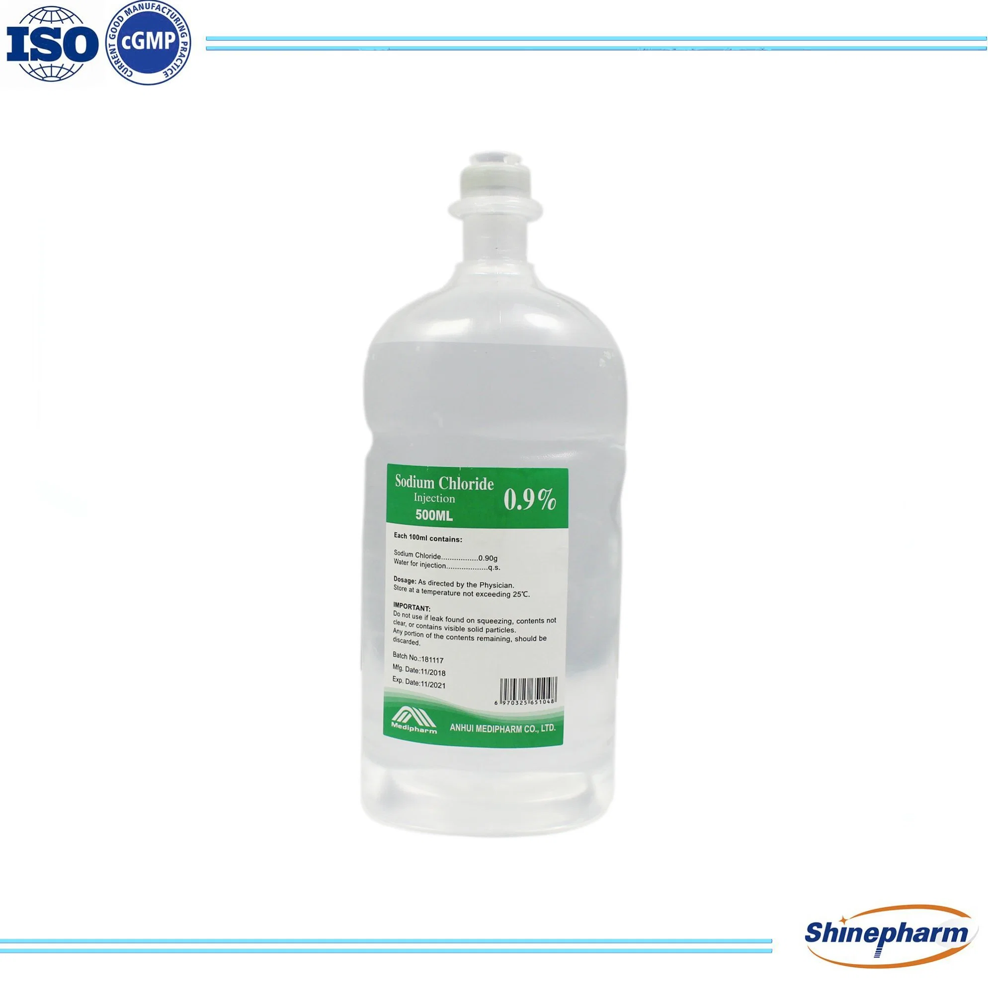 Natriumchlorid-Injektion 0,9% 500ml fertige Arzneimittel mit GMP OEM