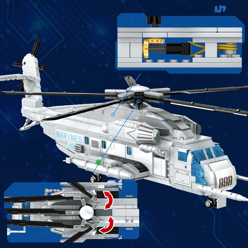 2022 Día de los niños juguetes Woma Regalo de Navidad los niños Boy CH-53e modelo de helicóptero de transporte de ladrillo pequeño pequeño edificio Conjunto de bloques juego de rompecabezas Toy