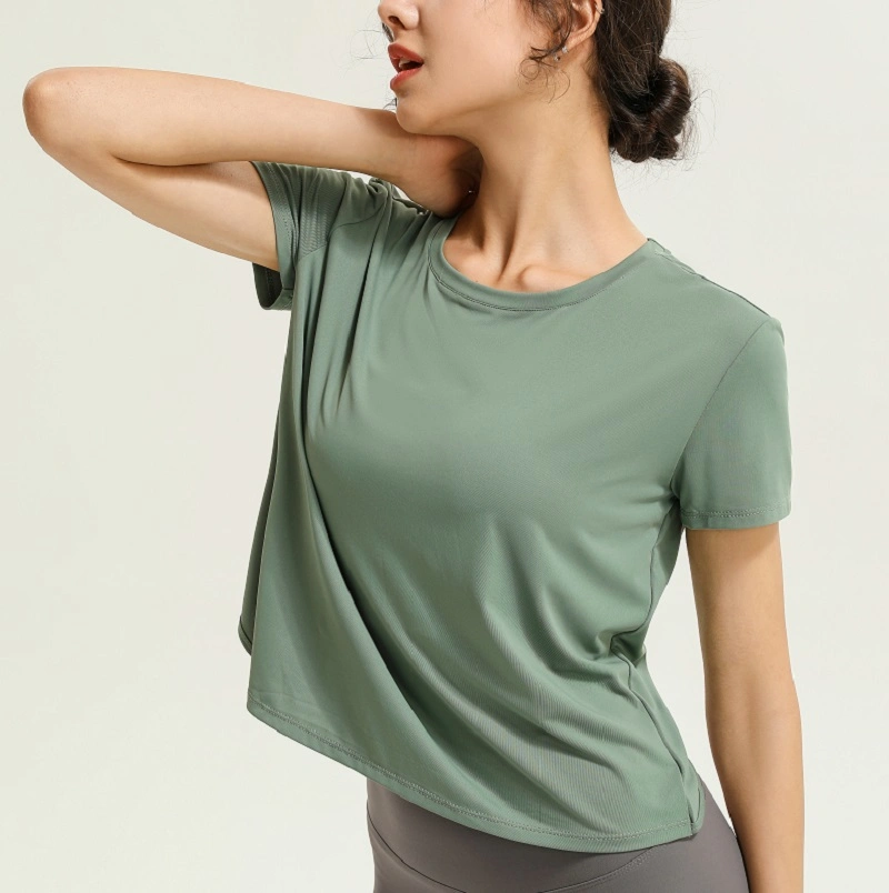 Simple and Fashionable Classic Back Mesh Yoga Suit Short Sleeves Shirt for Women Sports Fitness Top