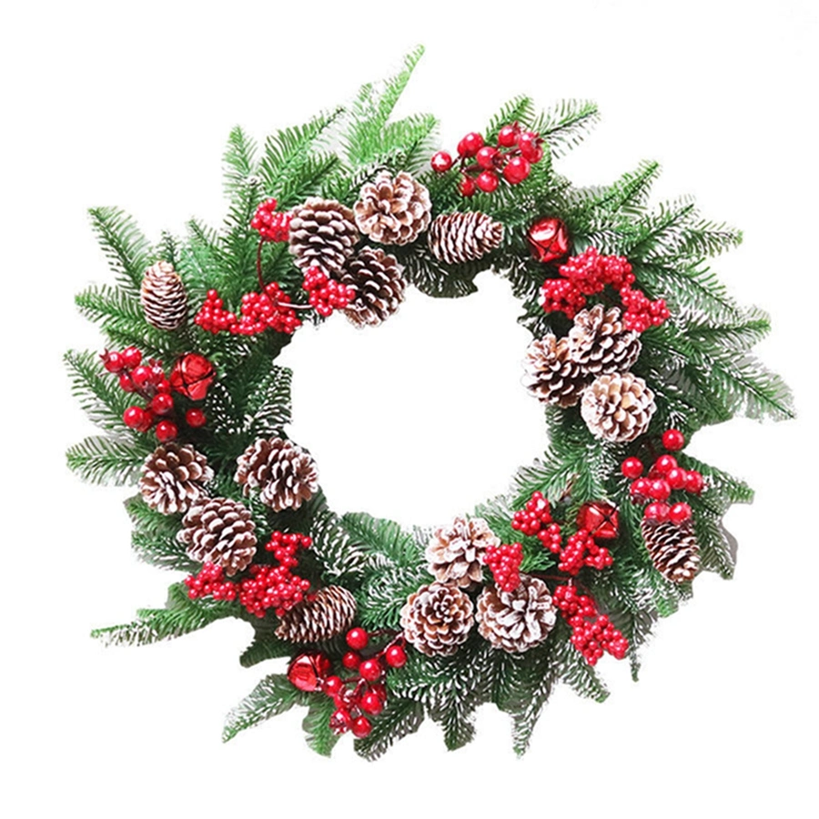 Gold Red Christmas Tree Wreath Round Ball Artificial Flower Garland for Decorate in Wall Door Christmas Tree Indoor Christmas Decoration