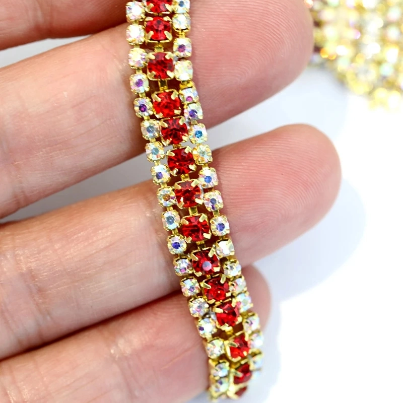 Kristall Nähen auf Strass Cup Kette DIY Schönheit SS16 3 Reihen 1yard Mode-Accessoires Löschen Schließen Strass Cup Kette