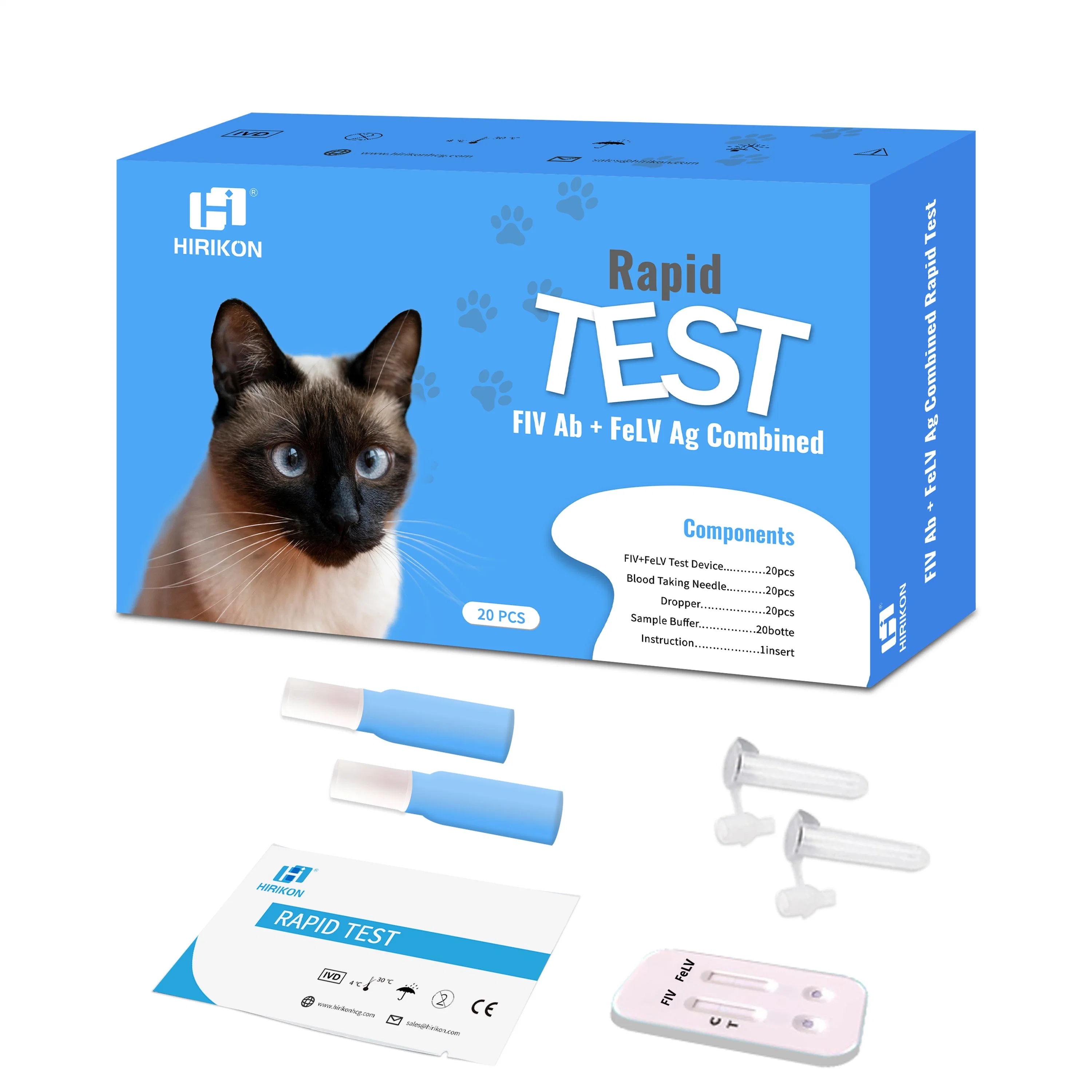 Hirikon Feline Immunodeficiency Virus (FIV) Antibody Leukemia Virus (FeLV) Antigen Combined Rapid Test Kit for Veterinary Use