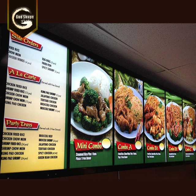 Custom LED Curved Menu Light Box Board Restaurant Menu Display