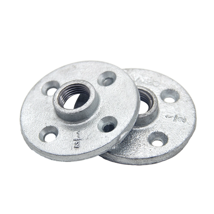 Factory Supply Cast Malleable Iron Pipe Fitting Round Floor Flanges with 4 Bolt Holes for Pipe Connection