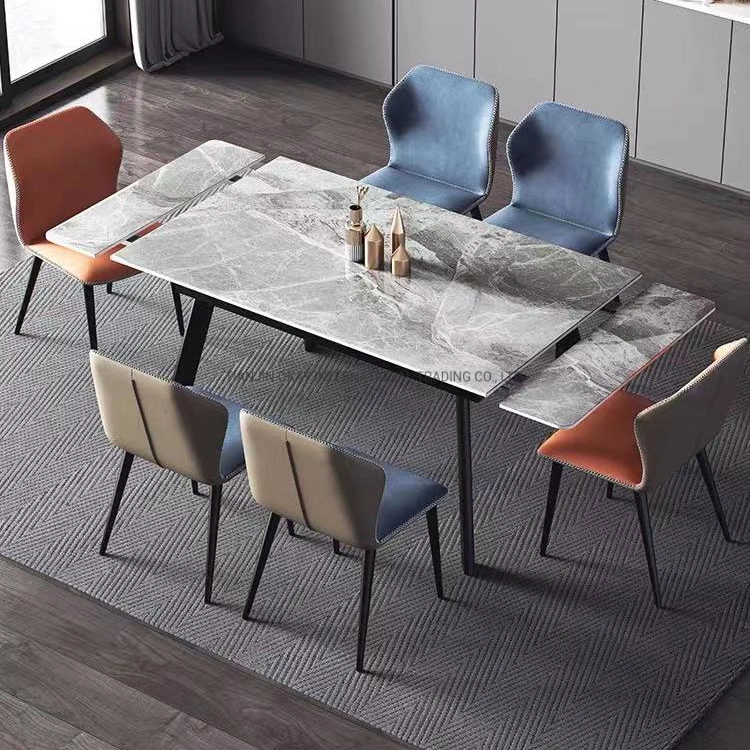 Extensible de pliage de mobilier italien moderne Définit une table à manger 6 chaises de luxe en marbre pierre FRITTÉ CÉRAMIQUE Table à manger