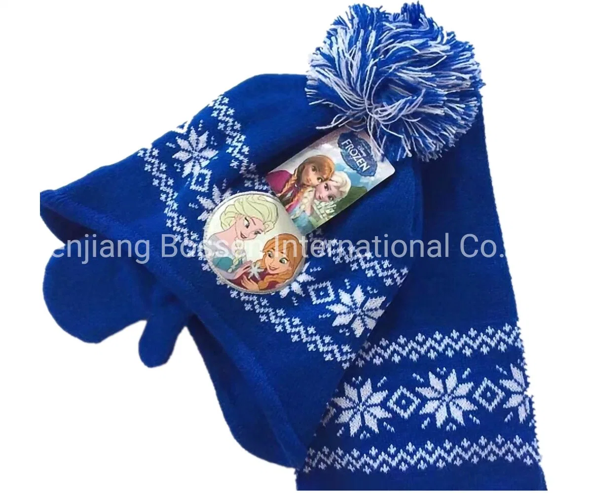 China fábrica de sombreros OEM personalizados Diseño Logotipo bordado Jacquard Niños Invierno Esquí Snowboard Beanie Hat Bufanda Guantes Set