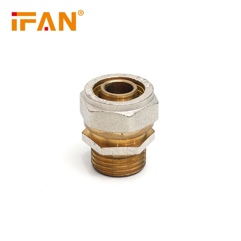 Double Brass Color Thread Connecting Pex Al Pex Pipe Male Coupling