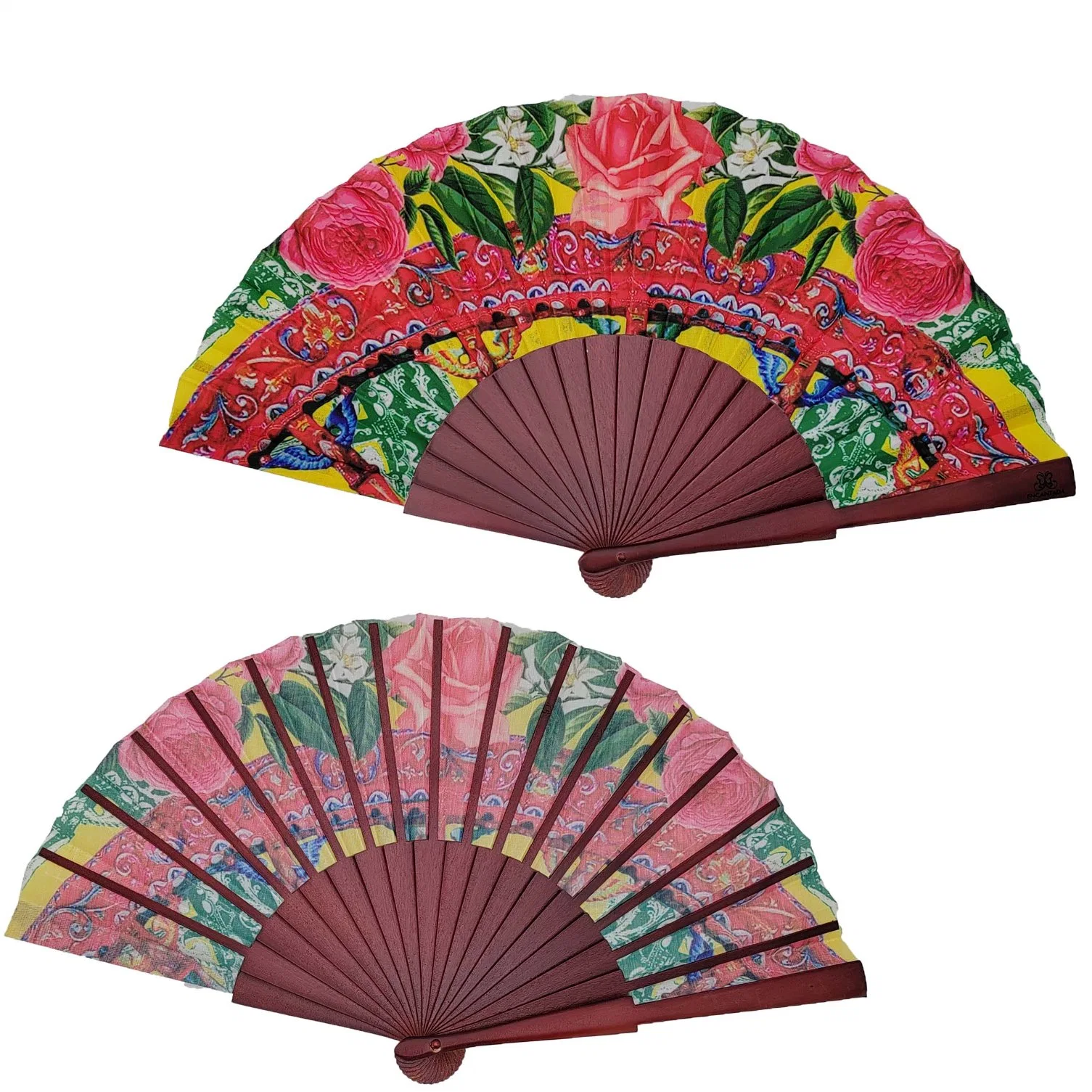 Painted All Color of The Ribs+Customized Fabric Wood Hand Fan for Gift Size 9" 42