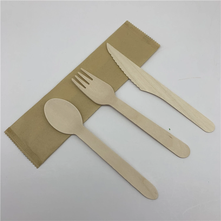 Wholesale/Supplier Eco Friendly Disposable Wooden Spoons Forks and Knife with Paper Napkin