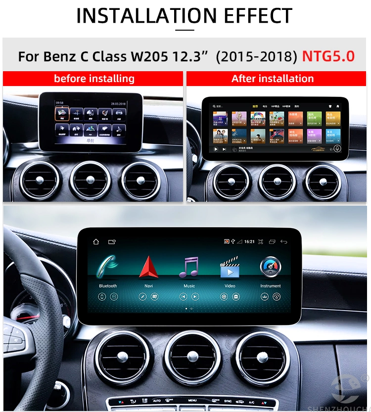 12,3 pouces GPS Android 12 Radio Lecteur de voiture pour Mercedes Benz Classe C W204 W205 Ntg4.0/4.5/5.0 Auto Radio 2007 - 2018 Lecteur DVD de voiture Carplay