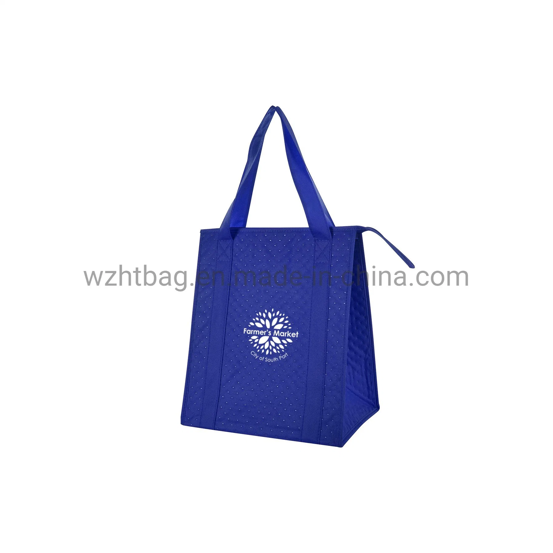 Non-Woven Foil Laminated PE Foam Insulation Inside Carrying Handles Large Gusset with Bottom Insert Zippered Dimples Cooler Tote Bag