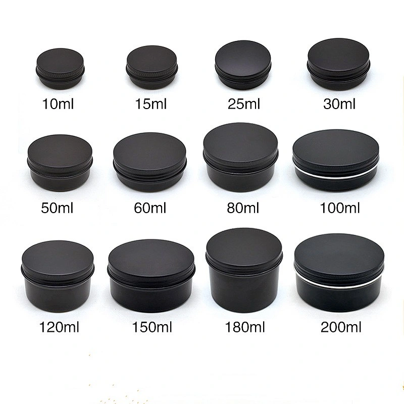 2 Oz 4 oz 8 oz pots en plastique PET transparent face droite bocaux W/ bordée d'aluminium lisse noir bordée Jar Jar 12 OZ 16 OZ