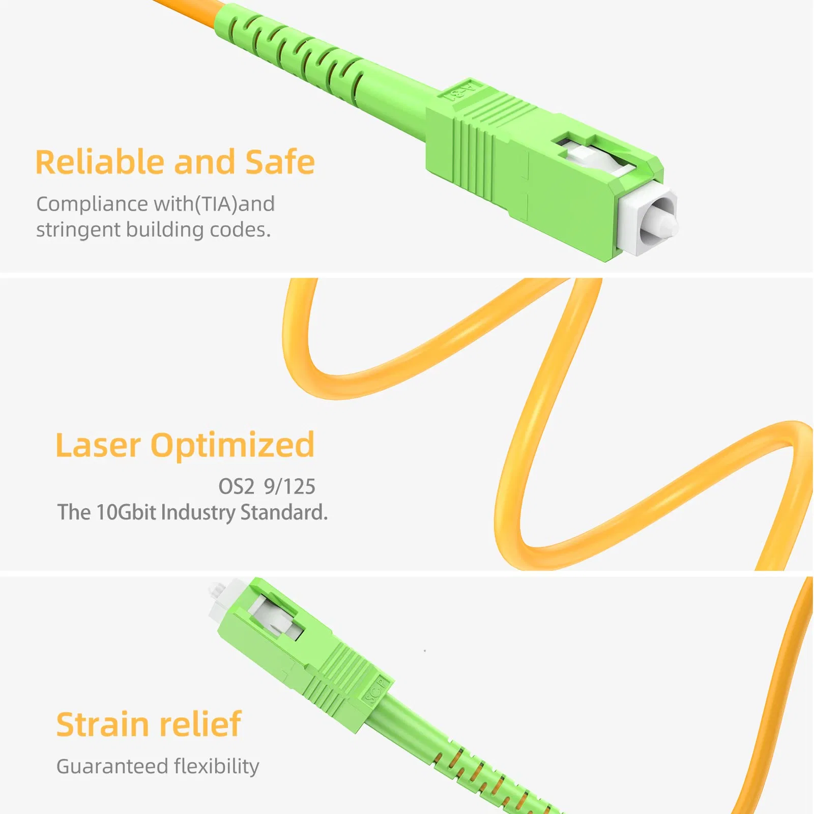 Fabricación cable de fibra óptica SC / APC de alta pérdida de retorno Cordón de fibra óptica