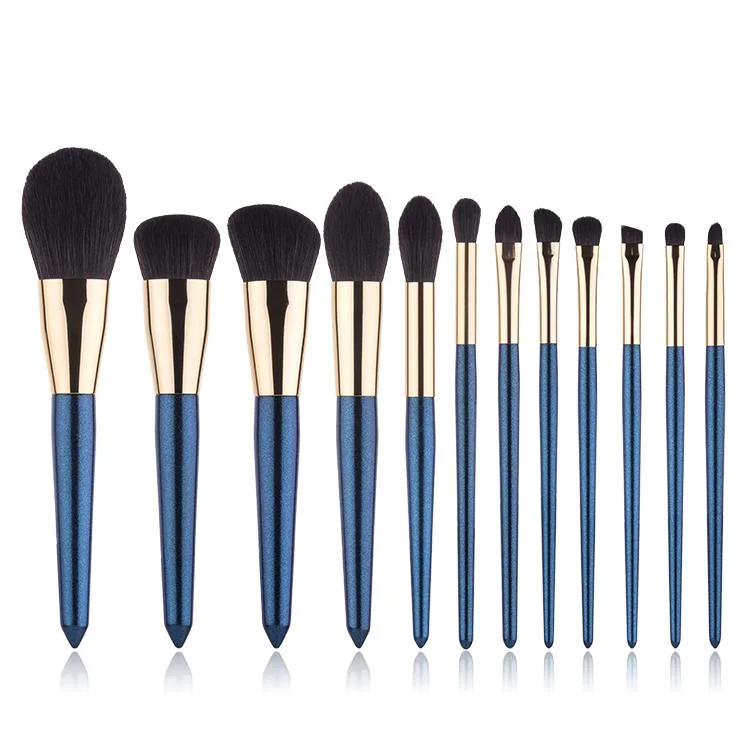 12pcs azul mango de madera maquillaje Herramientas Personalizar Vegan crueldad libre juego de cepillos pincel de maquillaje