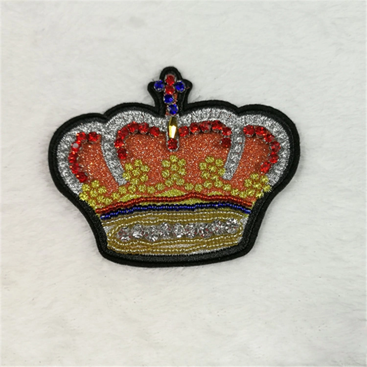 Imperial Crown Rhinestone Badge Beads Embroidery Woven Applique Patch