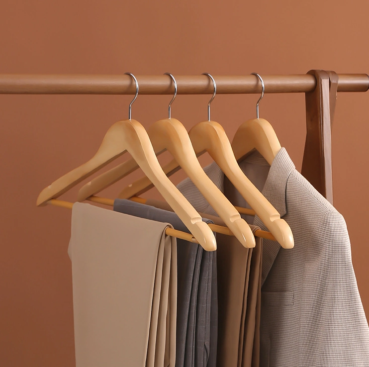 Hotel Hangers: Guestroom Natural Wooden Top Clothes Hangers of High quality/High cost performance  with PVC Plastic Tube Bar for Men&prime; S/Women&prime; S Coats and Shirts