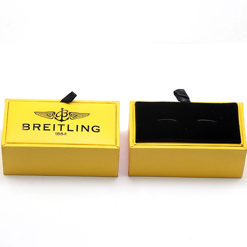 Factory Custom Made High Quality Packing Product Manufacturer Customized Yellow Leatherette Paper Package Gift Box Bespoke Rectangular Cufflink Presentation Box