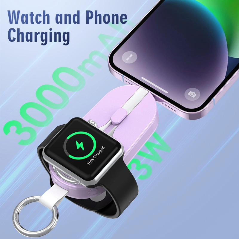 Emergency Portable Keychain Charger 3000mAh with Wireless Charging for Watch