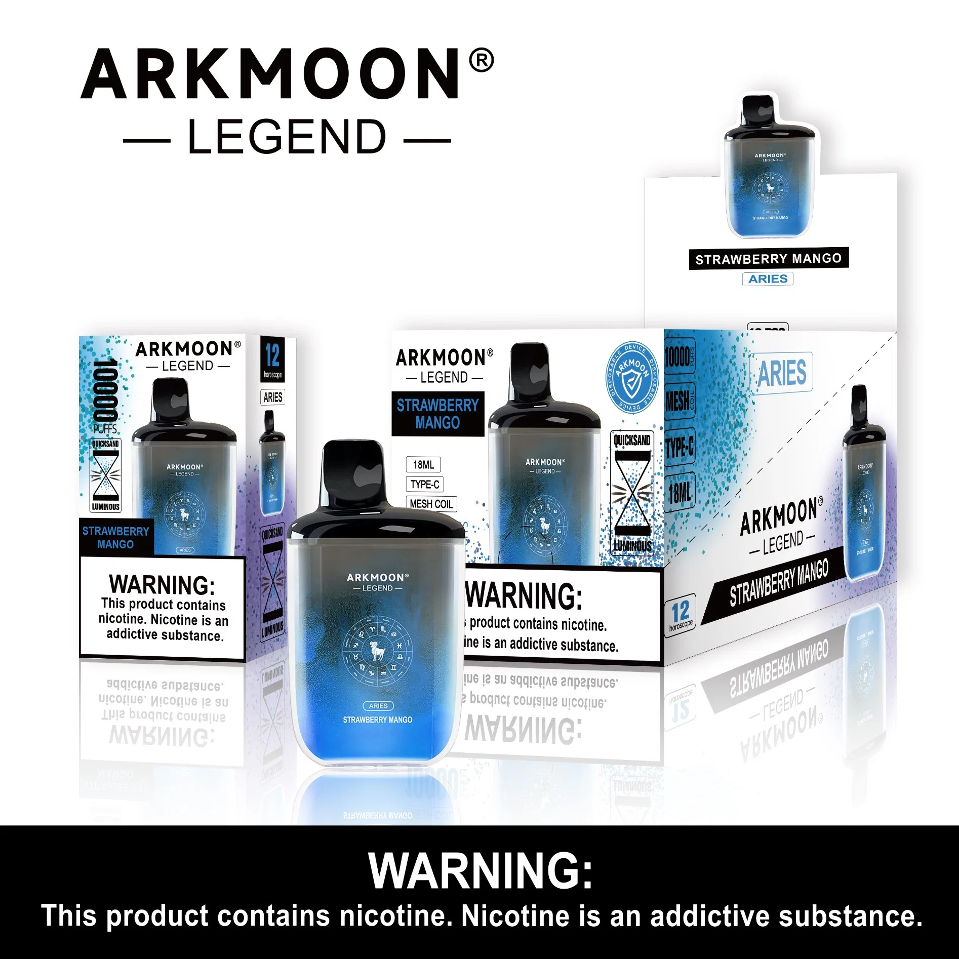 18 ml Arkmoon 10000 Puffs fumeurs Vapes lumineux E cigarette avec Bobine de maillage