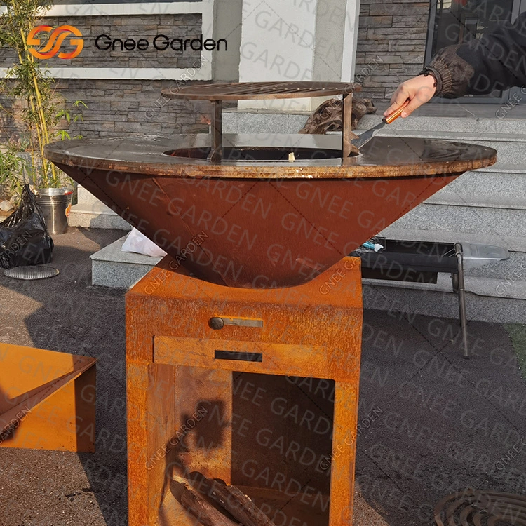 Decahedron Corten Steel BBQ Grill Outdoor Fire Pit and Barbecue Grill