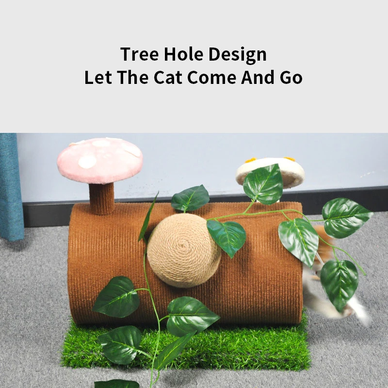 Amazon New Style Wooden Cat Nest in Tree Hole Cat Scratcher Toy Cat Tunnel Bed Toy