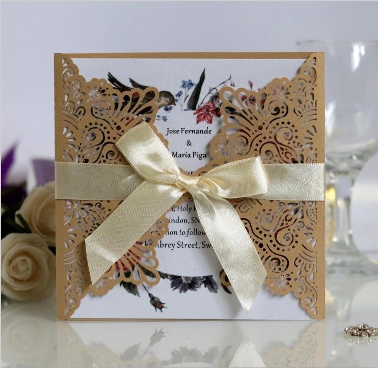 Customize Laser Cut Invitations Wedding Romantic Flower Party Favors Wedding Gift Card