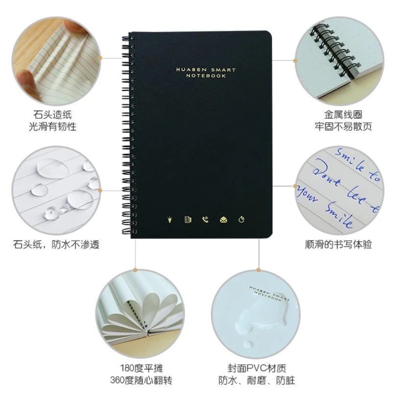 Custom A5 Spiral Notebook Stone Paper PP Cover Moistureproof Waterproof Notebook