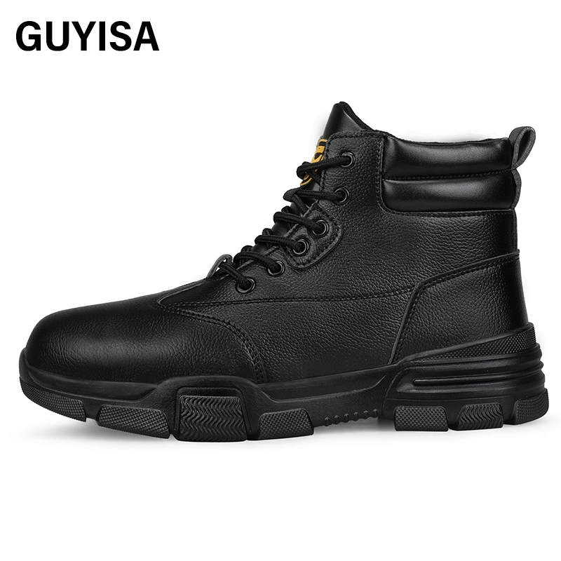 Guyisa Fashion Black Waterproof Breathable Wear Resistant High Elastic Work Steel Toe Working Boot Work Boots for Men