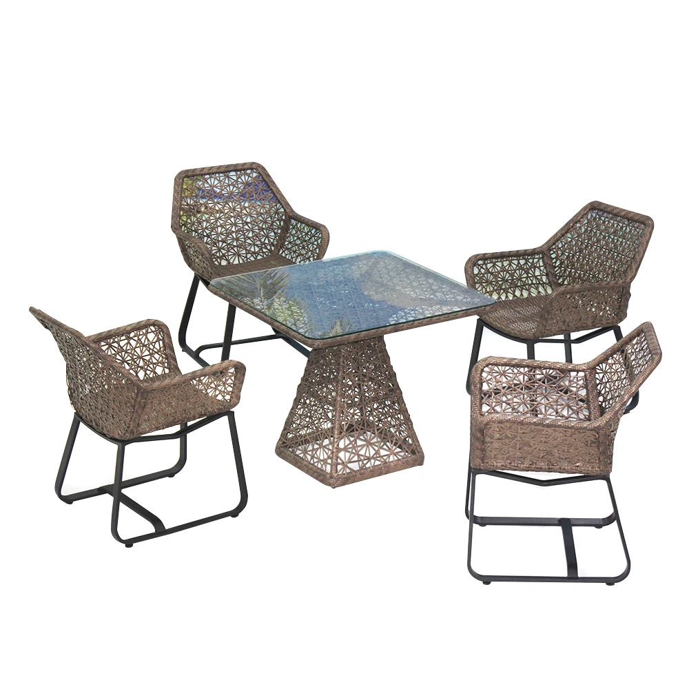 Garden Outdoor Restaurant Cafe Rattan Furniture Dining Table and Chairs Set