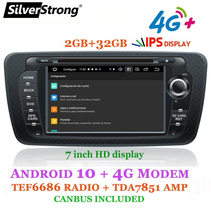 Silverstrong Android 10 DSP WiFi Car Stereo DVD Radio Player Navigation GPS for Seat Ibiza 2009 2010 2011 2012 2013 Double DIN Carplay 7inch