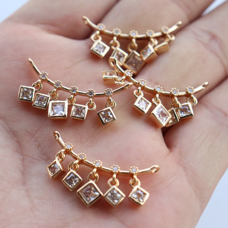 DIY Copper Gold-Plated Zircon Cubic Curved Pendant Glass Necklace Accessories