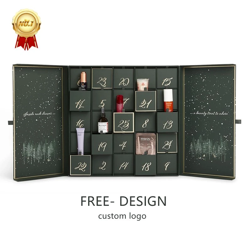 Hot! Custom Advent Calendar Empty Luxury Cardboard Paper Gift Beauty Cosmetic Packaging Countdown Christmas Advent Calendar Box