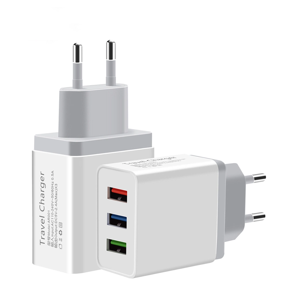 Universal 5V 2.4A 3 USB Travel Charger Adapter Wall Portable EU Plug Mobile Phone Smart Charger