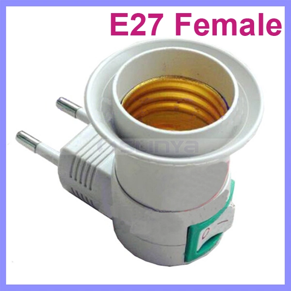 E27 LED Light Female Socket to EU Plug Adapter with Power on-off Control Switch