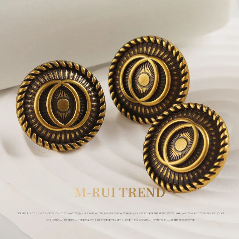 Retro British Zinc Alloy Coat Button Rose Creative Gold Double Circle