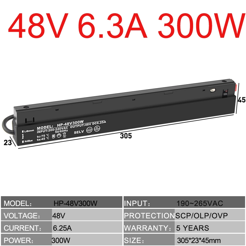 100W/200W/300W 48VCC pista magnética Fuente de alimentación de luz LED