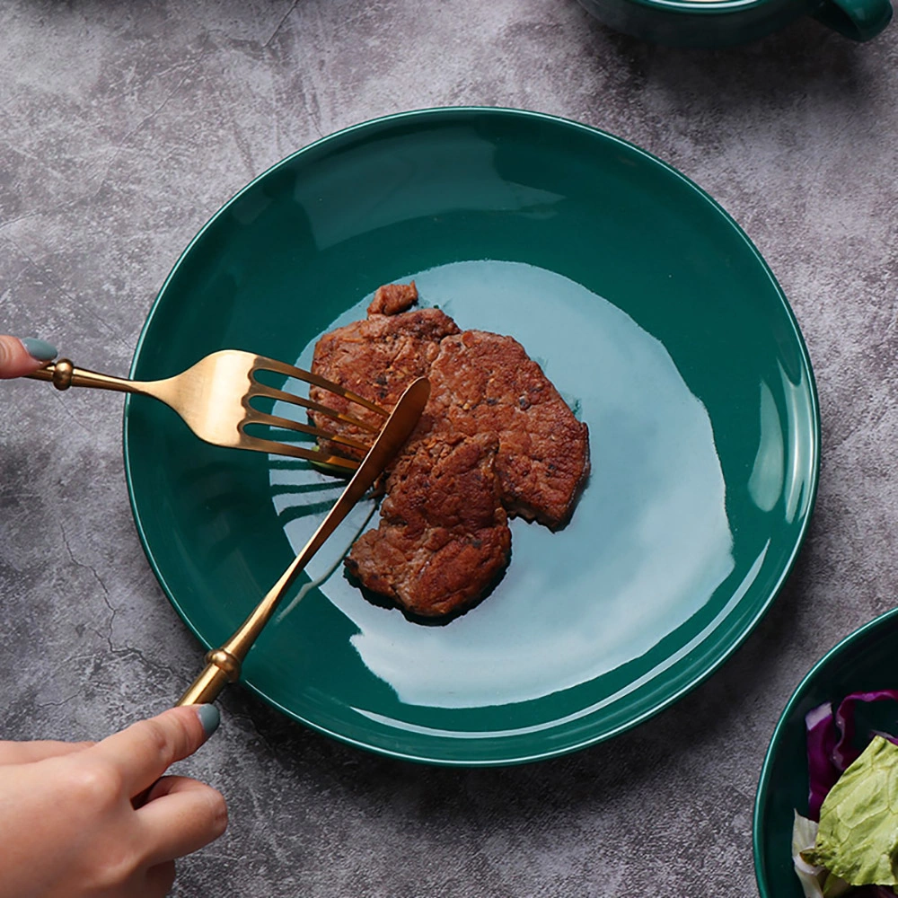 Platos de cerámica verde para cenar Precio fijo Cena de porcelana de estilo nuevo Conjuntos Restaurante platos Dinnerwares