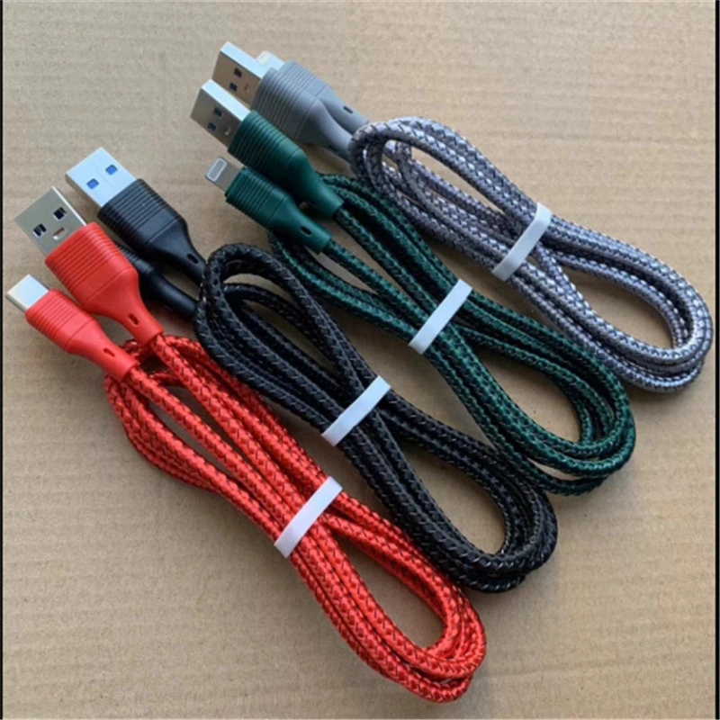 2A 1m Fast Charge Charging Charger USB a to Lightning Micro V8 Android Type C Charging Cables Woven Nylon Standard Copper 4 Cores Charging Data Cable