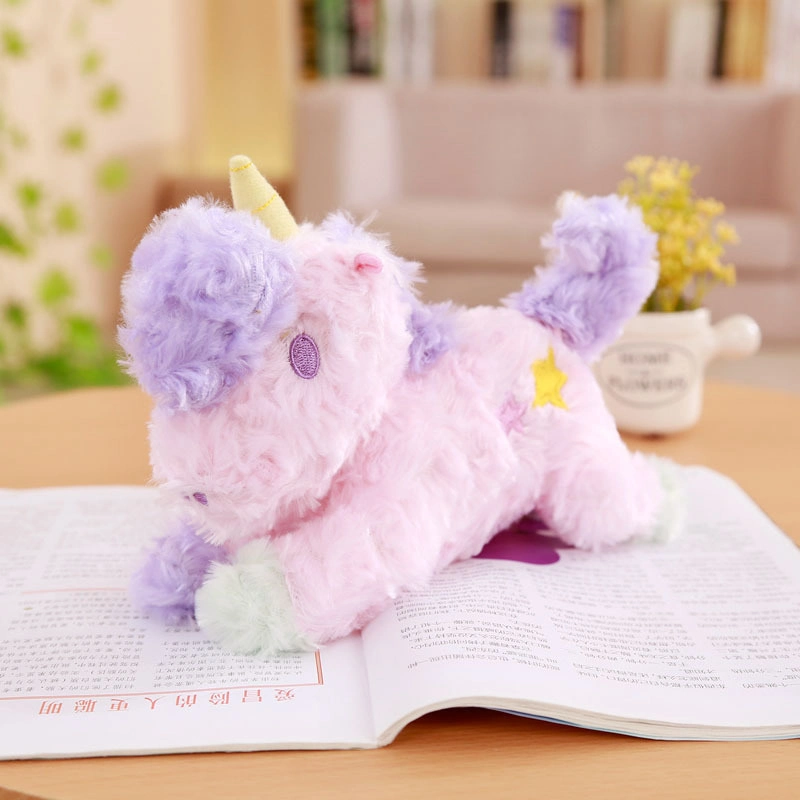 Diseño especial de terciopelo rosa de lana bordados Peluche juguete de peluche Unicornio Muñeca