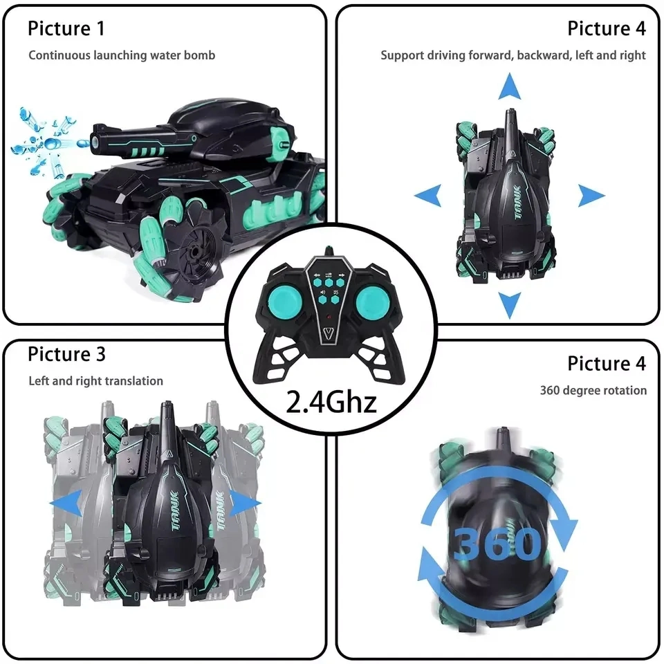 Voiture réservoir RC à double mode 2.4G avec bombe à eau, télécommande gestuelle, voiture acrobatique à balle d'eau, véhicule de dérive jouet