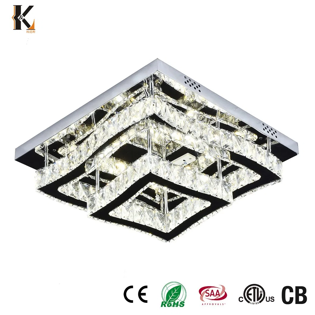 Crystal LED montées en surface en acier inoxydable de lumière au plafond de la Chine luxe Design ronde poignée de commande de la lampe témoin de plafond Villa Hotel Crystal Lumière au plafond