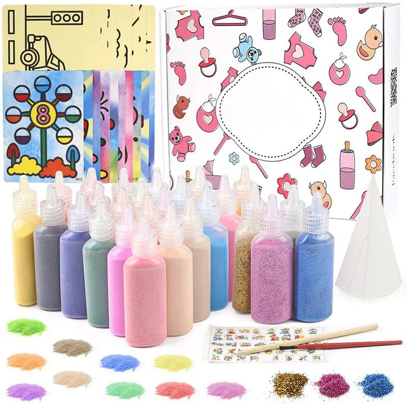 Kids' Sand Art Kits Colored Sand Art Kit for Children with 20 Sheets Sand Art Painting Cards Set Children Art Toy by 26 Colors