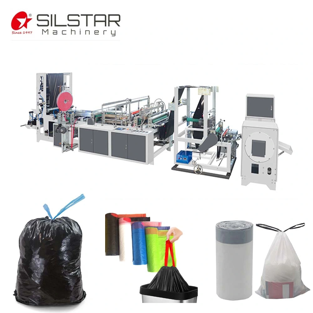 Automatic Drawstring Garbage Bag Making Machine Rolling Draw Tape Trash Bag on Roll Machine Film Blowing Machine for Plastic Poly Biodegradable PE HDPE LDPE Bag