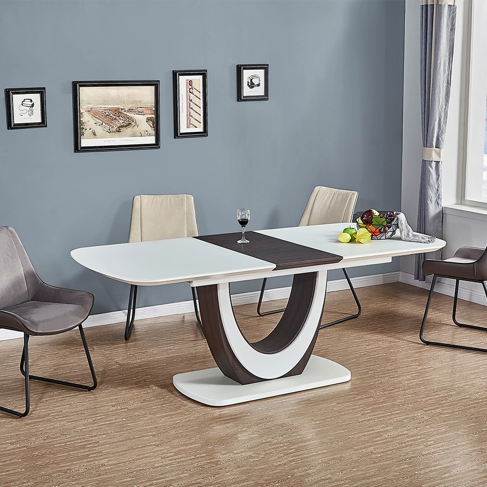 Wholesale Dining Room Table Square White High Gloss Glass Modern Design Extension MDF Dining Table